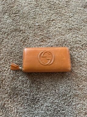 Gucci Orange Leather Zip Wallet with Tassel